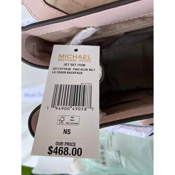 Michael Kors backpack jet set MK logo large chain backpack powder blush multi main image 10